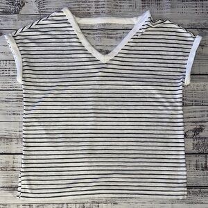 LOFT Black and White Striped V-Neck Top Sz. M